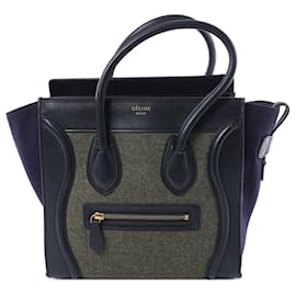 Céline Bolso Celine Luggage Micro de piel x fieltro Negro x Verde
