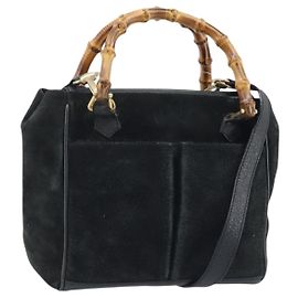 GUCCI Bolso de Mano Bamboo Gamuza 2way Negro Oro 000 122 0316