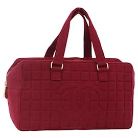 CHANEL Choco Bar Hand Bag Cotton Bordeaux Gold CC