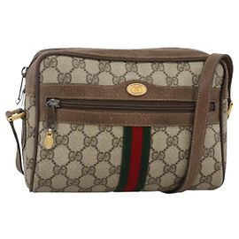 GUCCI GG Supreme Web Sherry Line Bag PVC Beige Gold 75 02 004