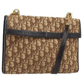 Christian Dior Trotter Canvas Shoulder Bag Brown Gold
