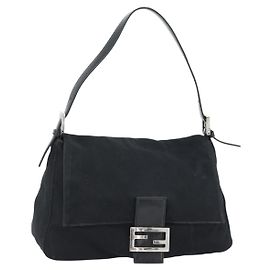 FENDI Mamma Baguette Shoulder Bag Jersey Black Silver