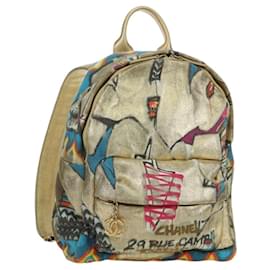 CHANEL Mochila Gráfica de Lona Recubierta Gold CC