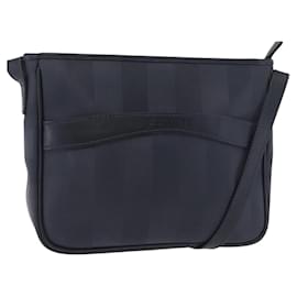 FENDI Pecan Canvas Shoulder Bag PVC Navy Gold