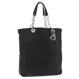Christian Dior Hand Bag Leather Black Silver
