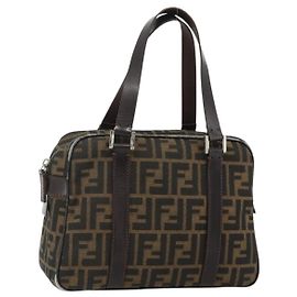 FENDI Bolso de mano de lona Zucca Negro Marrón
