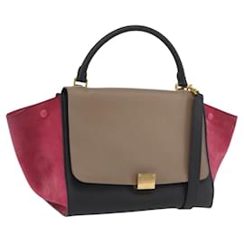 CELINE Trapeze Hand Bag Suede Leather 2way Pink Beige - Céline