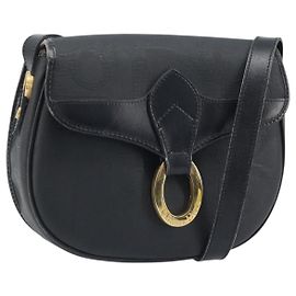 Christian Dior Trotter Canvas Shoulder Bag PVC Black Gold