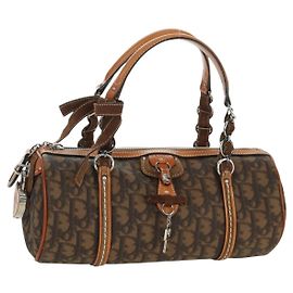 Christian Dior Romantic Trotter Canvas Hand Bag PVC Brown Silver