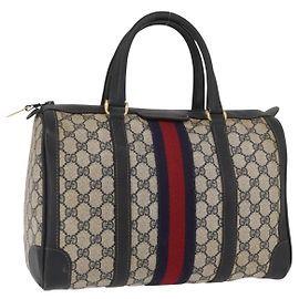 GUCCI GG Supreme Boston Bag PVC Navy Gold