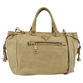 PRADA Hand Bag Leather 2way Beige Gold