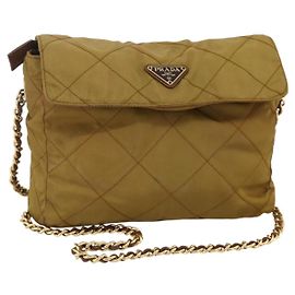 PRADA Chain Shoulder Bag Nylon Beige Gold