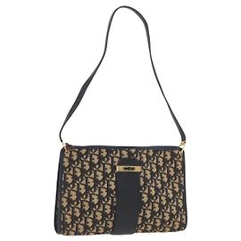 Christian Dior Trotter Canvas Shoulder Bag Navy Gold