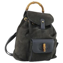 GUCCI Bamboo Backpack Suede Navy Gold 003 1705 0030