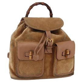 GUCCI Bamboo Backpack Suede Brown Gold 003 2058 0016