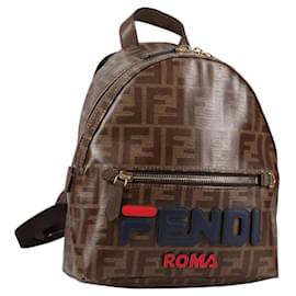 FENDI Zucca Canvas Backpack PVC FILA Collaboration Brown Gold