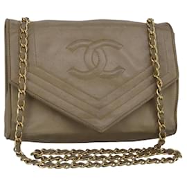 CHANEL Chain Shoulder Bag Lamb Skin Beige Gold CC