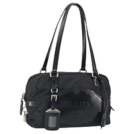 PRADA Hand Bag Nylon Black Silver