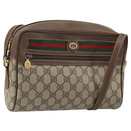 GUCCI GG Supreme Web Sherry Line Bag PVC Beige Gold Red 119 02 088