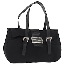 FENDI Mamma Baguette Hand Bag Nylon Black Silver