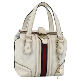GUCCI GG Supreme Sherry Line Ophidia Hand Bag PVC White Gold 153028 - Gucci