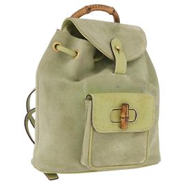 GUCCI Bamboo Backpack Suede Green Gold 003 2058 0030