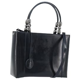 Christian Dior Maris Pearl Hand Bag Leather 2way Black Silver