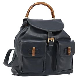GUCCI Bamboo Backpack Leather Black Gold 003 2058 0016