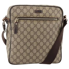 GUCCI GG Supreme Shoulder Bag PVC Beige Gold 201448