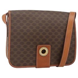 Céline CELINE Bolso de Hombro Circular de Lona Macadam PVC Cuero Marrón Dorado