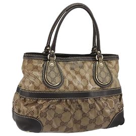 GUCCI GG Crystal Hand Bag Beige Gold 223964
