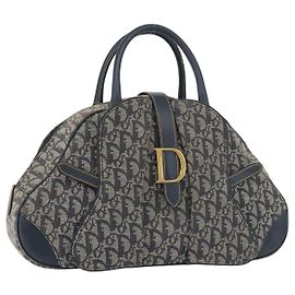 Christian Dior Trotter Canvas Saddle Hand Bag Navy Gold
