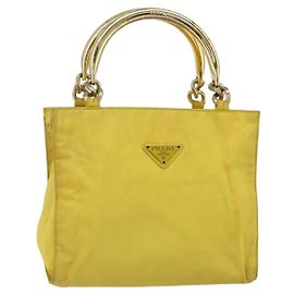 PRADA Hand Bag Nylon Yellow Gold