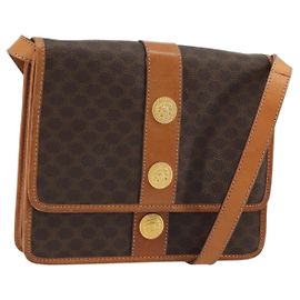 Céline CELINE Macadam Canvas Medallion Shoulder Bag PVC Leather Brown Gold