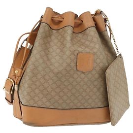 Céline CELINE Macadam Canvas Shoulder Bag PVC Beige Gold