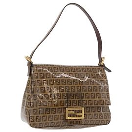 FENDI Zucchino Canvas Mamma Baguette Shoulder Bag Beige Gold