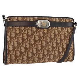 Christian Dior Trotter Canvas Shoulder Bag Beige Gold