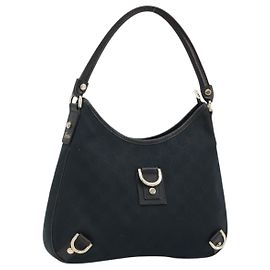 GUCCI Abbey GG Canvas Shoulder Bag Black Gold 130738