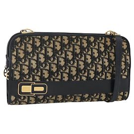 Christian Dior Trotter Canvas Shoulder Bag Navy Gold