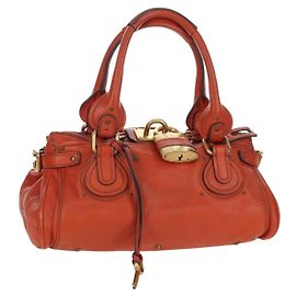 Chloé Chloe Paddington Hand Bag Leather Orange Silver gold