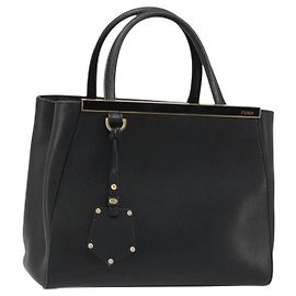FENDI 2JOURS Hand Bag Leather Black Gold