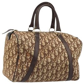 Christian Dior Trotter Canvas Boston Bag Brown Gold