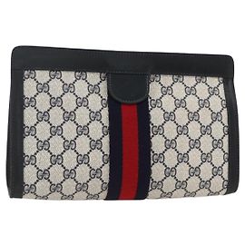 GUCCI GG Supreme Sherry Line Clutch Bag PVC Navy Red 89 01 002