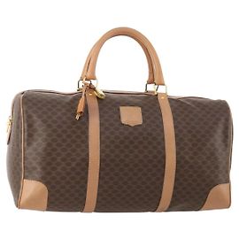 Céline CELINE Bolsa Boston em lona Macadam PVC Couro Castanho Dourado