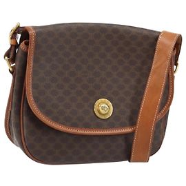Céline CELINE Sac à épaule Star Ball en toile Macadam PVC Cuir Marron Or