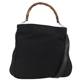 GUCCI Bamboo Shoulder Bag Nylon 2way Black Silver 001 2852 1577 5