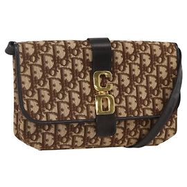 Christian Dior Trotter Canvas Shoulder Bag Beige Gold