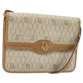 Christian Dior Honeycomb Canvas Shoulder Bag PVC Beige Gold