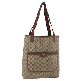 GUCCI GG Supreme Web Sherry Line Tote Bag PVC Beige Red 89 02 003