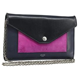 Céline CELINE Chain Shoulder Bag Leather Navy Silver